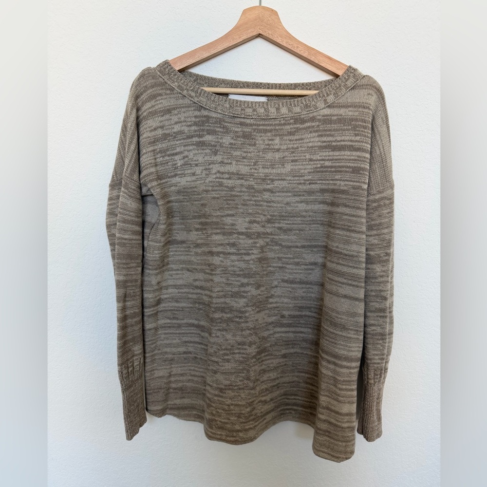 Brochu Walker Cashmere Wool Blend Long Sleeve Striped Knit Top Size Small Beige